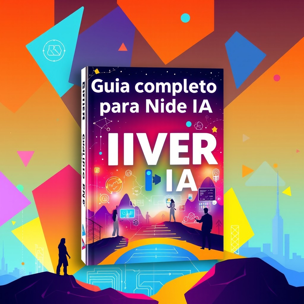 A visually striking eBook cover design titled 'Guia Completo para Viver de IA'