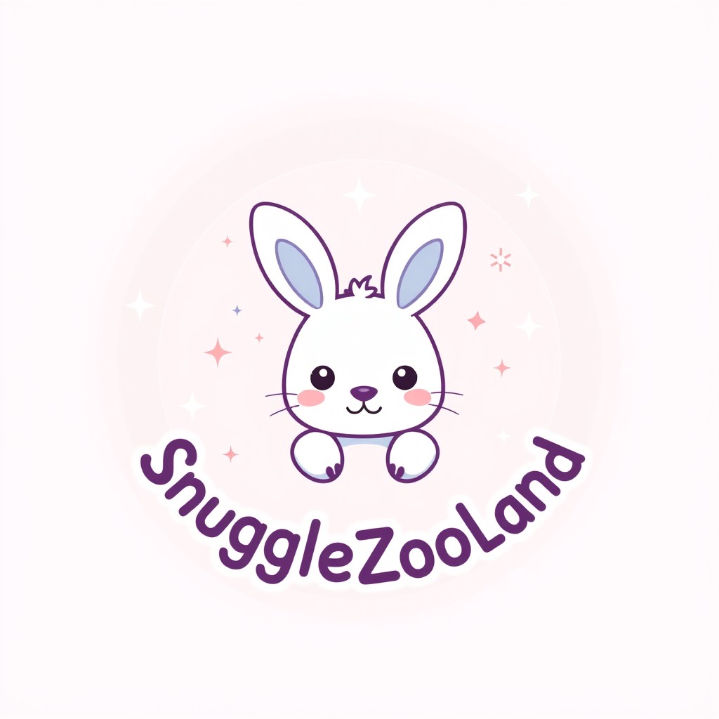 A pastel circular logo featuring a cute kawaii-style bunny with adorable ears at the center