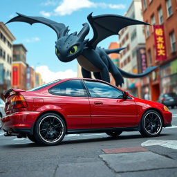 A 1995 Honda Civic EX in a side view, showcasing stylish 17-inch BBS wheels with black centers and chrome edges