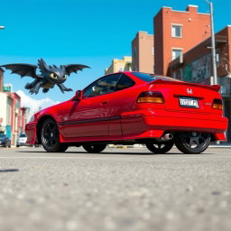 A 1995 Honda Civic EX in a side view, showcasing stylish 17-inch BBS wheels with black centers and chrome edges
