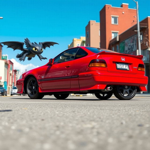 A 1995 Honda Civic EX in a side view, showcasing stylish 17-inch BBS wheels with black centers and chrome edges