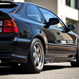 A sleek black 1995 Honda Civic EX showcased at a slight angle, highlighting its iconic shape and sporty design