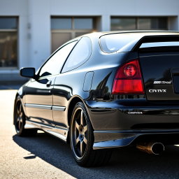 A sleek black 1995 Honda Civic EX showcased at a slight angle, highlighting its iconic shape and sporty design