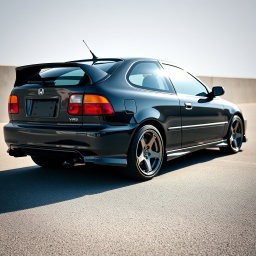 A sleek black 1995 Honda Civic EX showcased at a slight angle, highlighting its iconic shape and sporty design