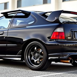 A sleek black 1995 Honda Civic EX showcased at a slight angle, highlighting its iconic shape and sporty design