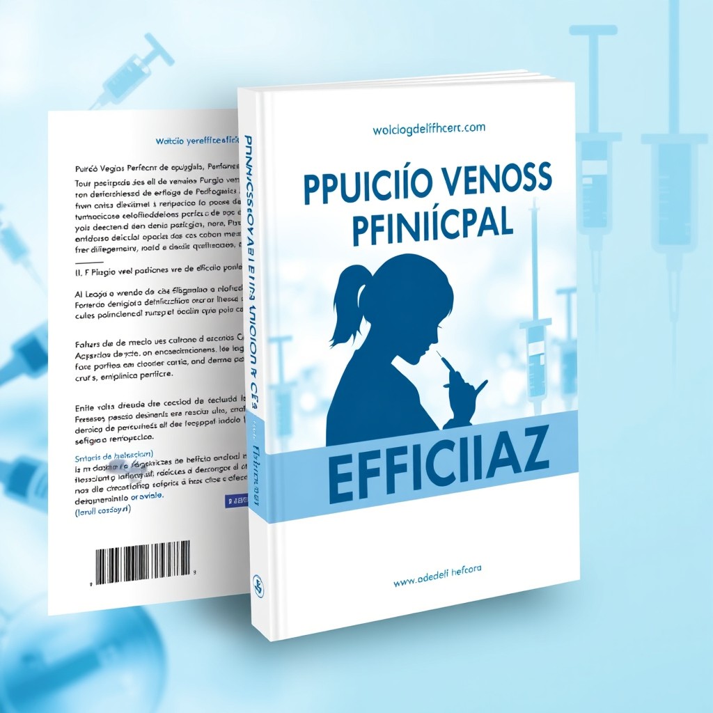 A professional and eye-catching ebook cover design featuring the title 'Punção Venosa Periférica Eficaz' prominently displayed