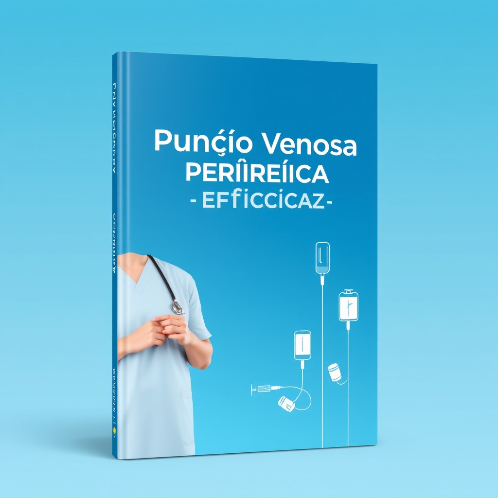 A sleek and contemporary ebook cover design featuring the title 'Punção Venosa Periférica Eficaz' in bold, modern typography