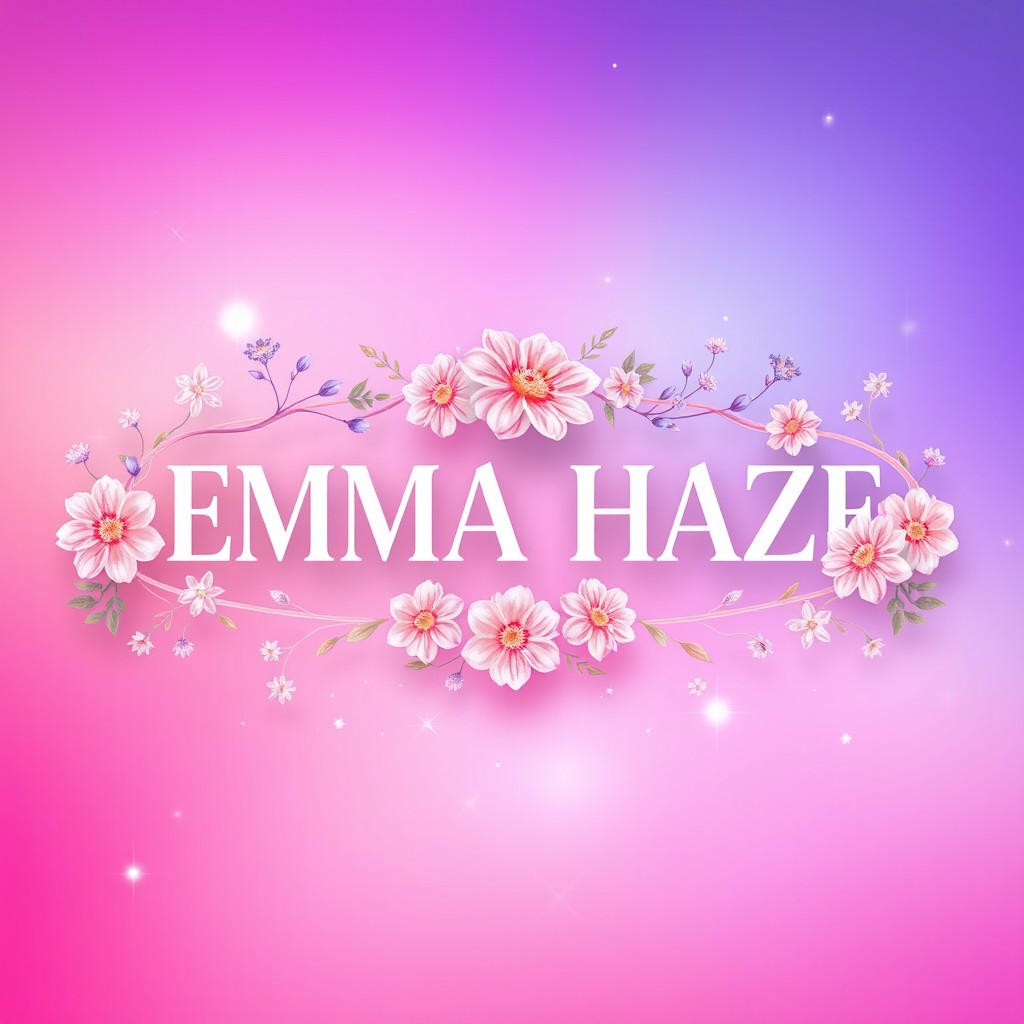 A visually striking banner featuring the name 'EMMA HAZE' in bold, elegant typography