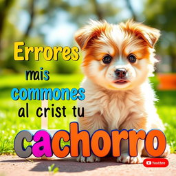 A lively YouTube thumbnail featuring an adorable and fluffy puppy with bright, expressive eyes, playfully sitting