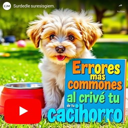 A lively YouTube thumbnail featuring an adorable and fluffy puppy with bright, expressive eyes, playfully sitting