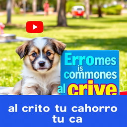 A lively YouTube thumbnail featuring an adorable and fluffy puppy with bright, expressive eyes, playfully sitting