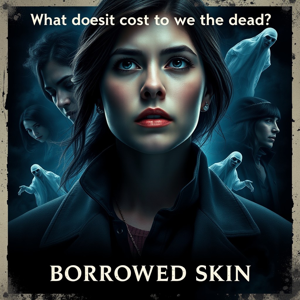 A striking movie poster for a supernatural crime drama titled 'BORROWED SKIN'
