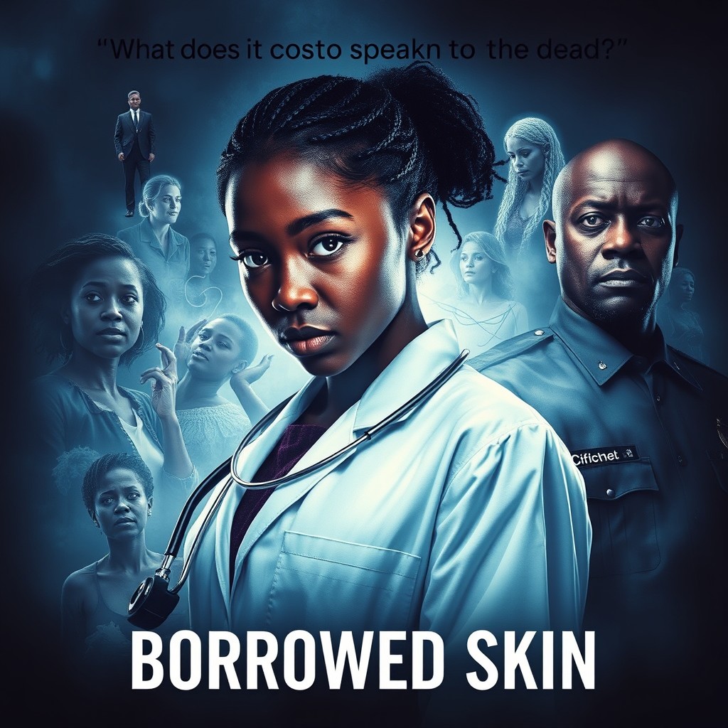 A striking movie poster for a supernatural crime drama titled 'BORROWED SKIN'