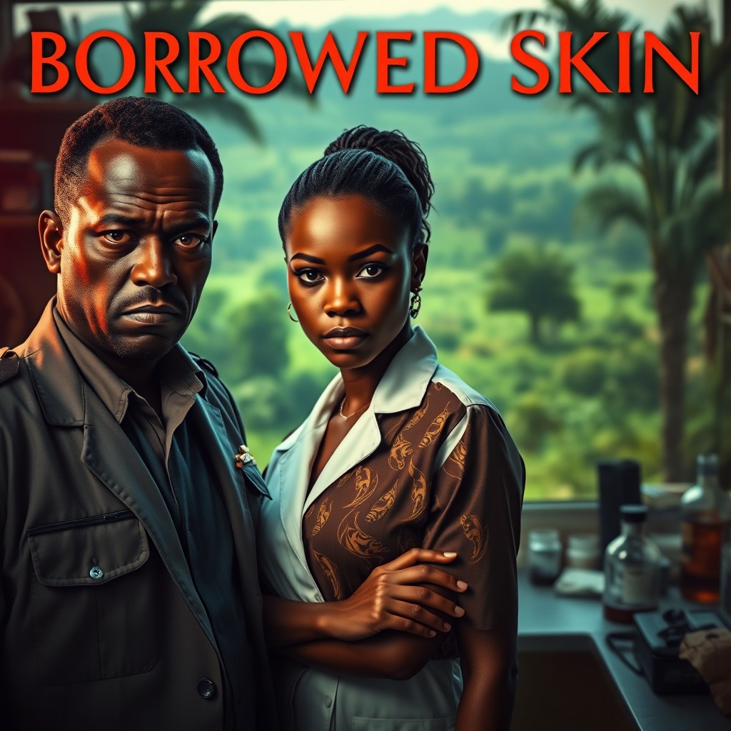 A gripping scene from a supernatural crime drama titled 'BORROWED SKIN'