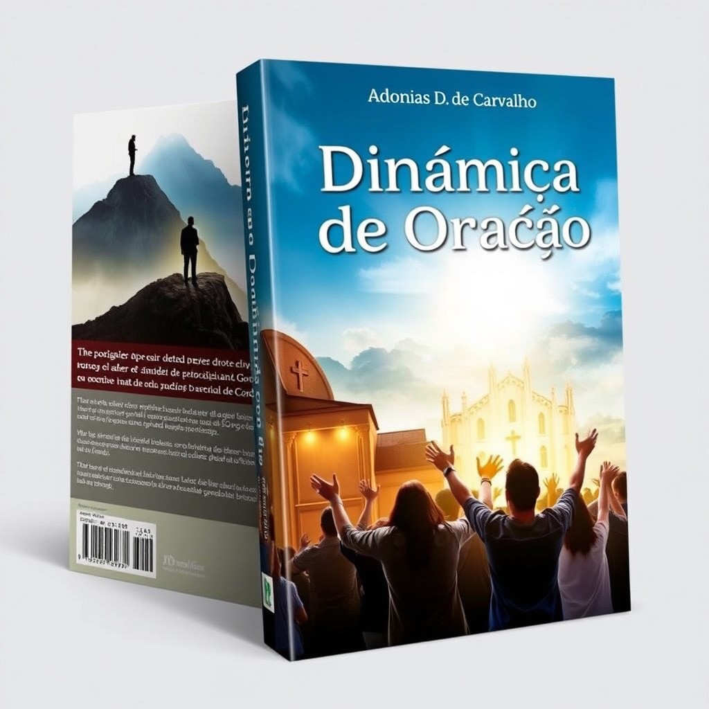 A dynamic book cover titled 'Dinâmica de Oração' featuring the author's name Adonias D