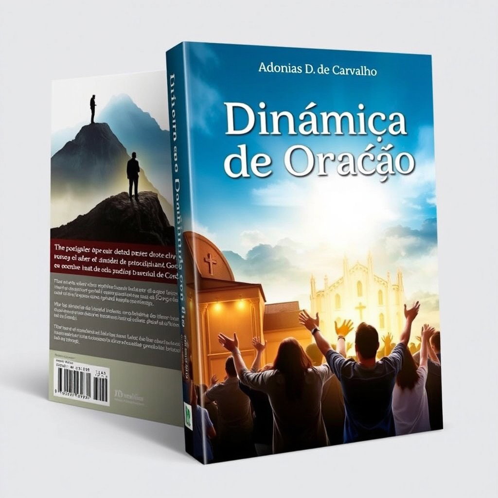 A dynamic book cover titled 'Dinâmica de Oração' featuring the author's name Adonias D