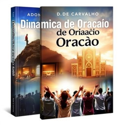 A dynamic book cover titled 'Dinâmica de Oração' featuring the author's name Adonias D