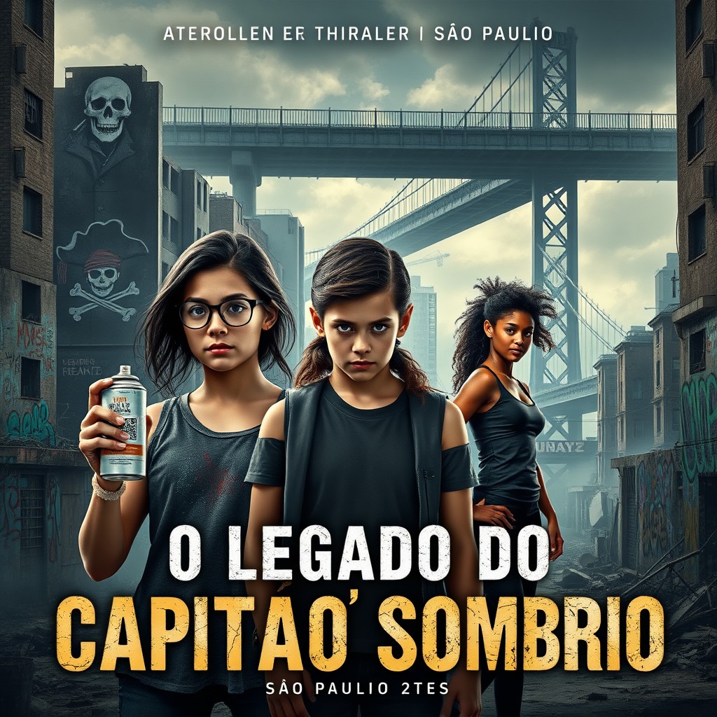 A gritty and cinematic book cover for a teen thriller adventure set in the urban ruins of São Paulo