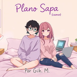 Two anime-style teenage girls sitting on a bed