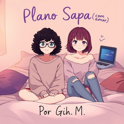 Two anime-style teenage girls sitting on a bed