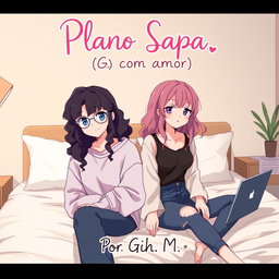 Two anime-style teenage girls sitting on a bed