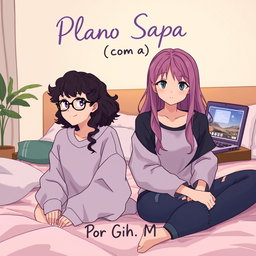 Two anime-style teenage girls sitting on a bed