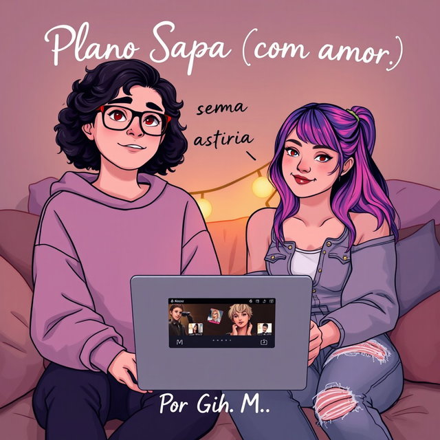 Two adolescents aged 17 and 19 in a cozy room, one with dark curly hair wearing glasses and a sweatshirt embodying 'Isis vibes', and the other with brightly dyed hair and an edgier style in ripped jeans representing 'Aria'