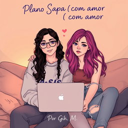 Two adolescents aged 17 and 19 in a cozy room, one with long dark curly hair wearing glasses and a sweatshirt embodying 'Isis vibes', and the other with brightly dyed hair and an edgier style in ripped jeans representing 'Aria'