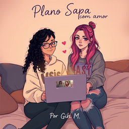 Two adolescents aged 17 and 19 in a cozy room, one with long dark curly hair wearing glasses and a sweatshirt embodying 'Isis vibes', and the other with brightly dyed hair and an edgier style in ripped jeans representing 'Aria'