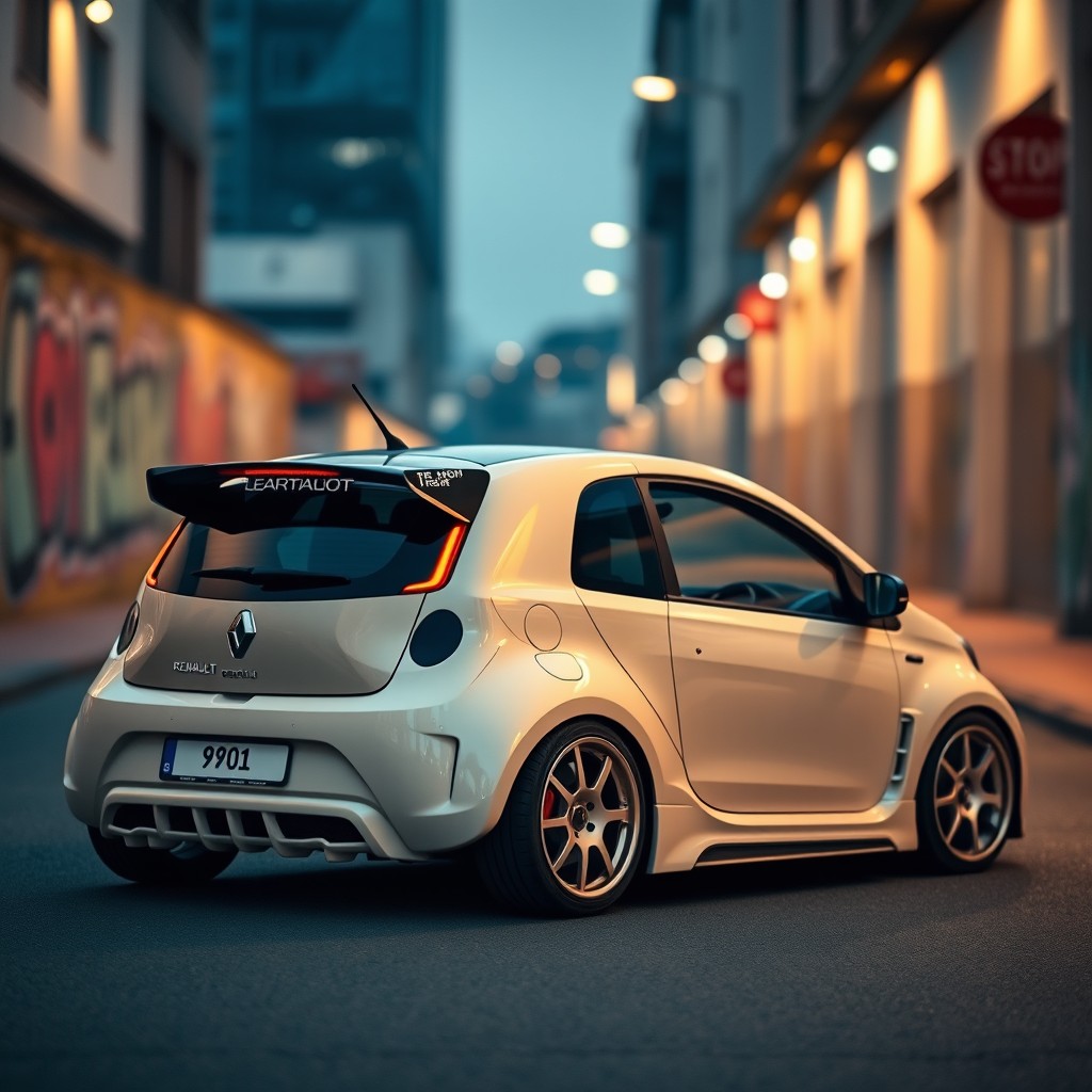 A Renault Twingo car, perfectly detailed in a beautiful shade of beige Carrara