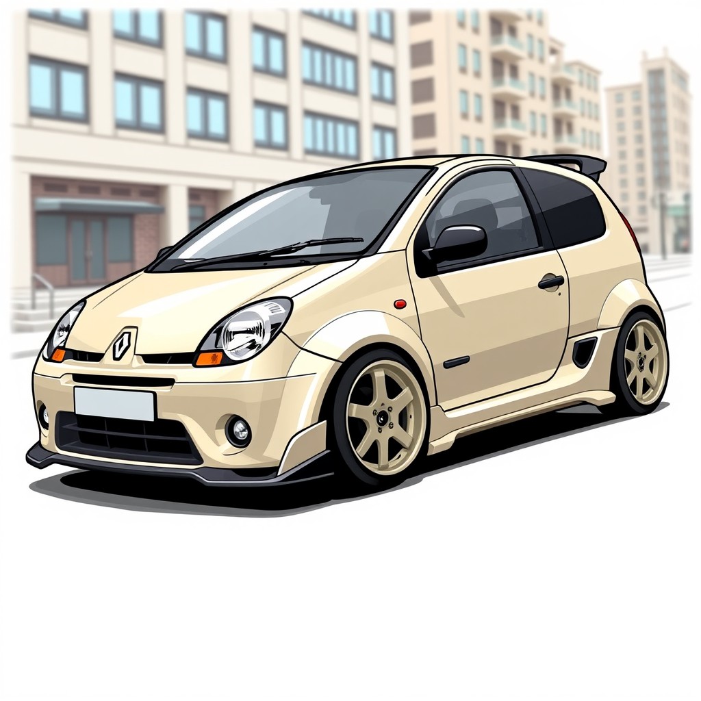 A detailed illustration of a 2001 Renault Twingo in Carrara beige
