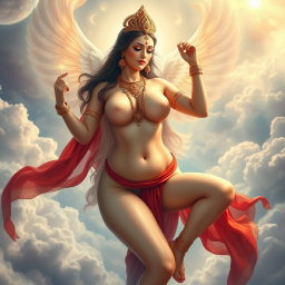 A stunning celestial scene featuring a beautiful divine figure with an ethereal presence, portraying an apsara from heaven