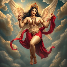 A captivating celestial scene depicting a beautiful divine apsara from heaven, exuding elegance and allure