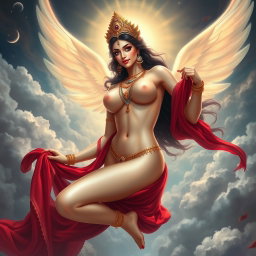 A captivating celestial scene depicting a beautiful divine apsara from heaven, exuding elegance and allure