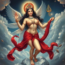 A captivating celestial scene depicting a beautiful divine apsara from heaven, exuding elegance and allure