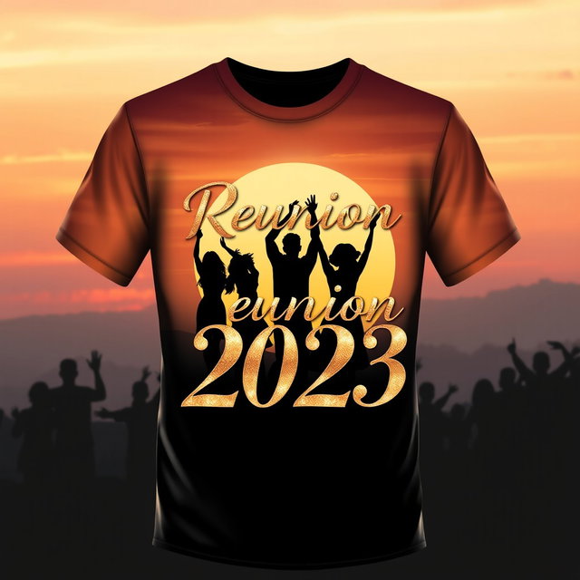A unique and striking reunion t-shirt design featuring a gold and silver color scheme