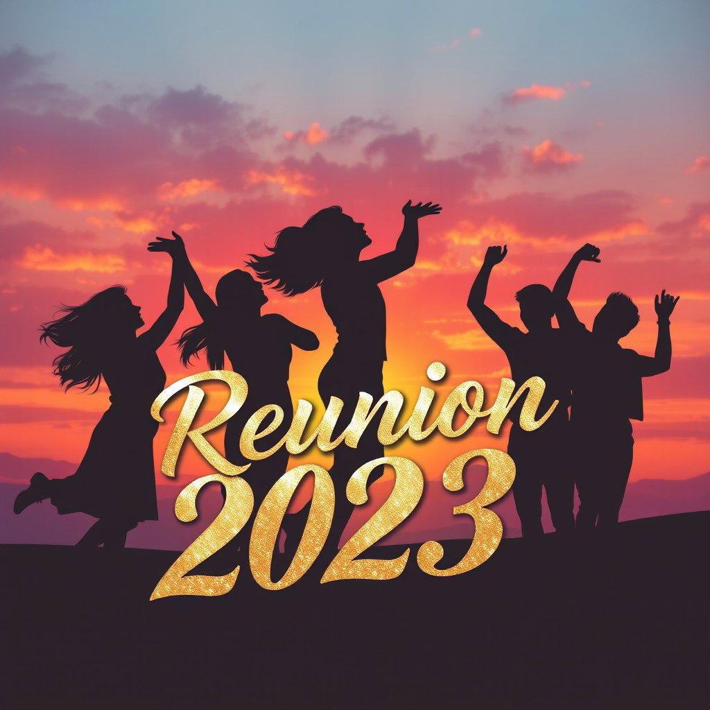 A unique and visually stunning reunion t-shirt design that features an elegant gold and silver color palette