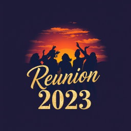 A unique and visually stunning reunion t-shirt design that features an elegant gold and silver color palette