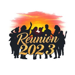 A unique and visually stunning reunion t-shirt design that features an elegant gold and silver color palette