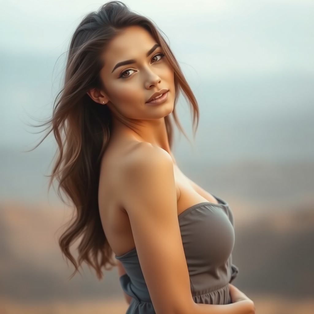 A beautiful woman standing gracefully with confidence, showcasing her natural beauty in an elegant pose