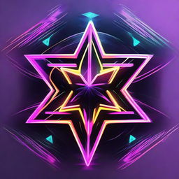 A six-pointed star rendered in an abstract, cyberpunk-inspired style, evoking a sense of digital hacker culture with vibrant neon colors.