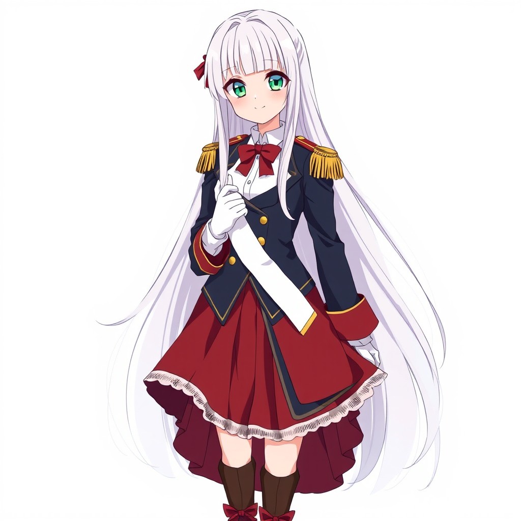 A full-body illustration of Jamie, a 16-year-old girl with an ethereal appearance, in the style of Kuroshitsuji anime
