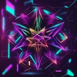 A six-pointed star rendered in an abstract, cyberpunk-inspired style, evoking a sense of digital hacker culture with vibrant neon colors.