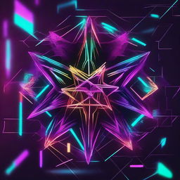 A six-pointed star rendered in an abstract, cyberpunk-inspired style, evoking a sense of digital hacker culture with vibrant neon colors.