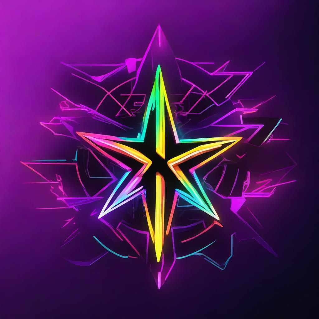 A six-pointed star rendered in an abstract, cyberpunk-inspired style, evoking a sense of digital hacker culture with vibrant neon colors.