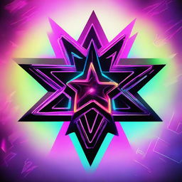 A six-pointed star rendered in an abstract, cyberpunk-inspired style, evoking a sense of digital hacker culture with vibrant neon colors.