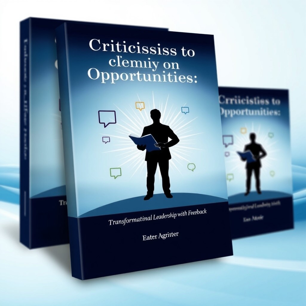 An elegant and modern book cover design for an essay titled 'From Criticism to Opportunities: Transformational Leadership with Feedback