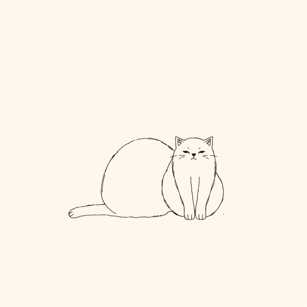 A minimalistic drawing depicting a Pallas's cat and a small kitten sitting side by side
