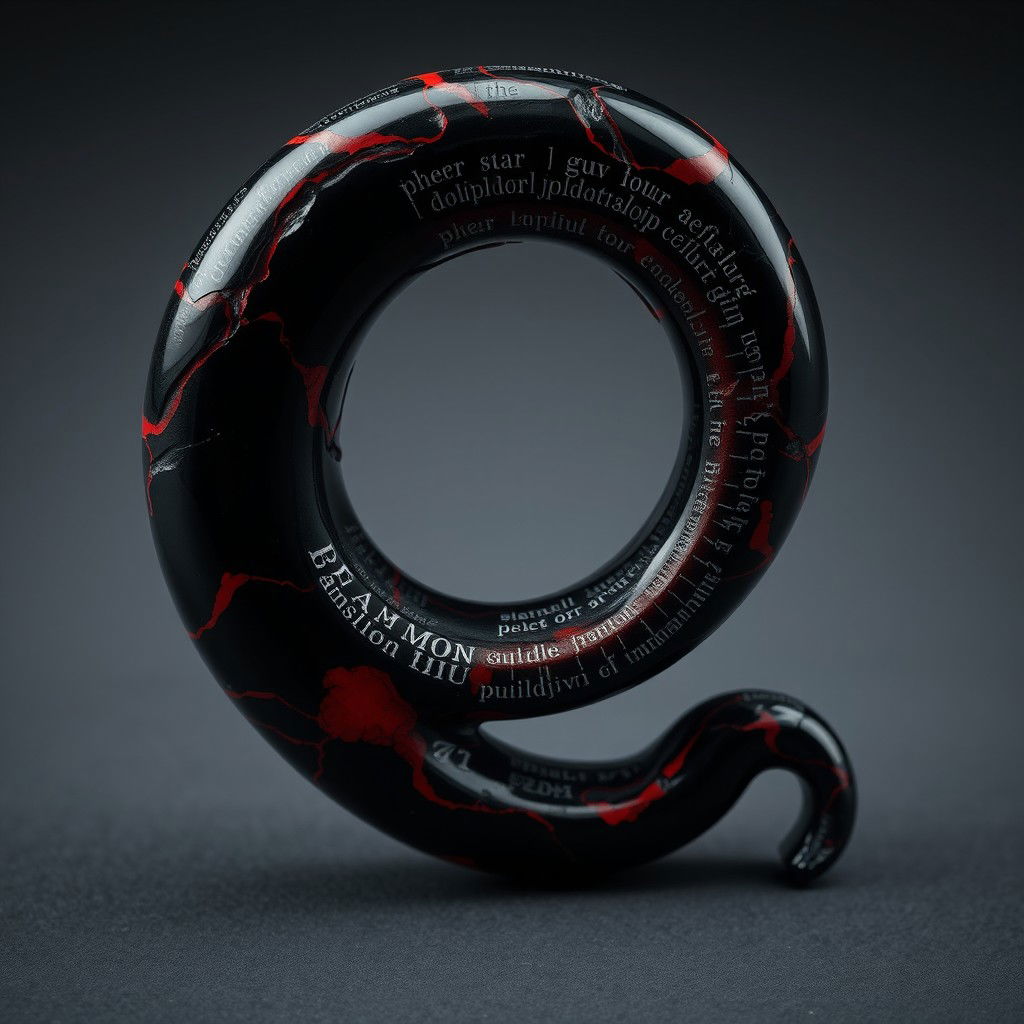 A unique relic carved from a single piece of black marbled bone with crimson veins