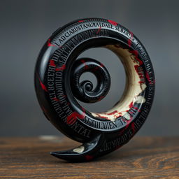 A unique relic carved from a single piece of black marbled bone with crimson veins